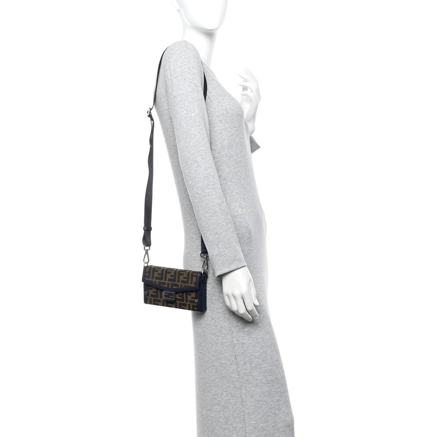 Recycled Fabric Jacquard Vitello King FF 1974 Baguette Soft Trunk Phone Pouch Tobacco Moro Notte