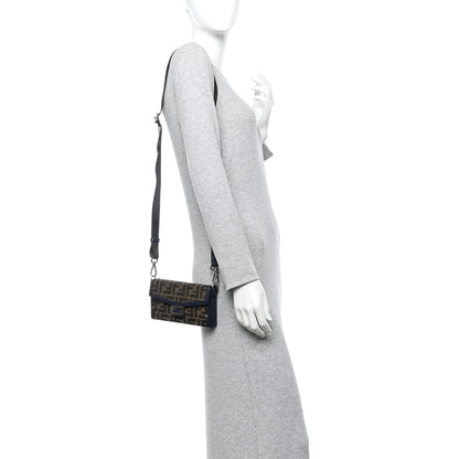 Fendi Recycled Fabric Jacquard Vitello King FF 1974 Baguette Soft Trunk Phone Pouch Tobacco Moro Notte 2 of 10