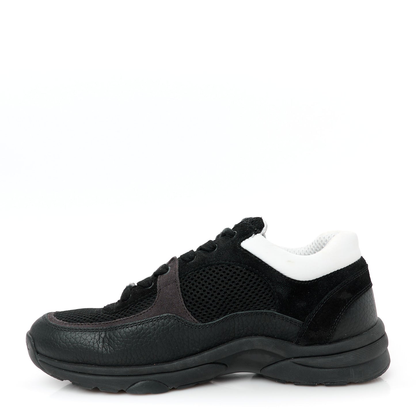 Mesh Suede Grained Calfskin Womens CC Sneakers 37.5 Black White