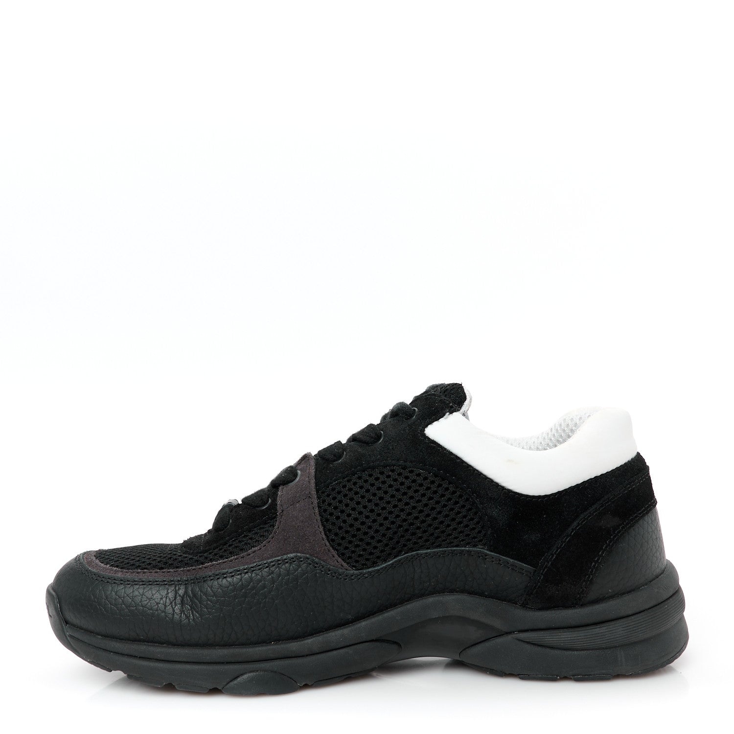 Chanel Mesh Suede Grained Calfskin Womens CC Sneakers 37.5 Black White 1 of 10