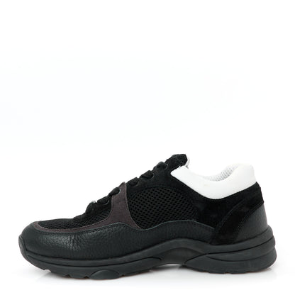 Chanel Mesh Suede Grained Calfskin Womens CC Sneakers 37.5 Black White 1 of 10