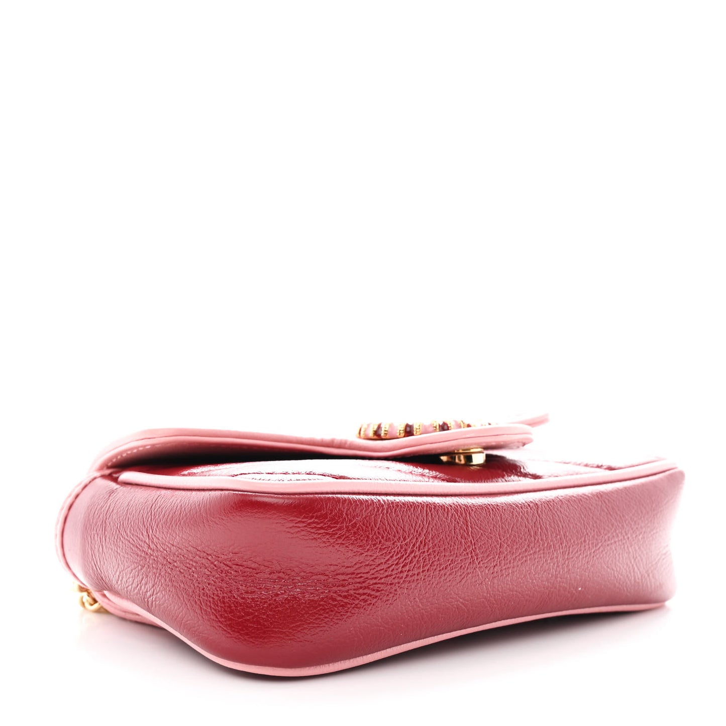Azalea Calfskin Enamel Matelasse Diagonal Super Mini Torchon GG Marmont Shoulder Bag New Cherry Red Wild Rose
