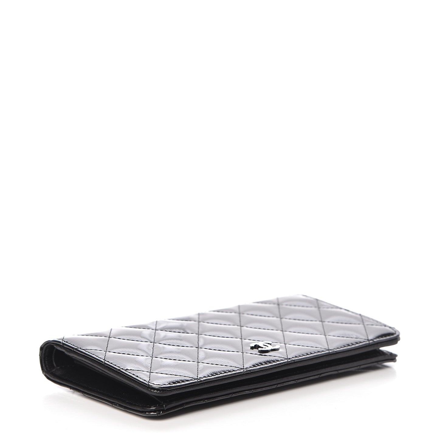 Striated Patent Yen Wallet Black