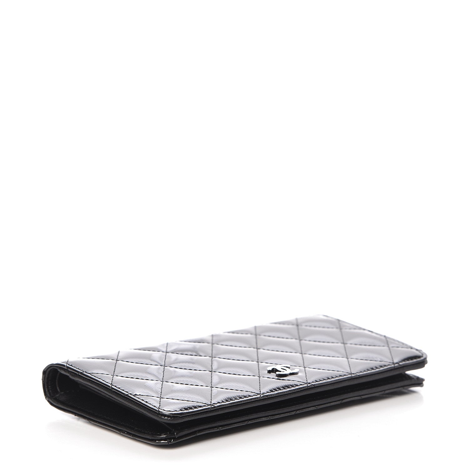 Chanel Striated Patent Yen Wallet Black 4 of 9