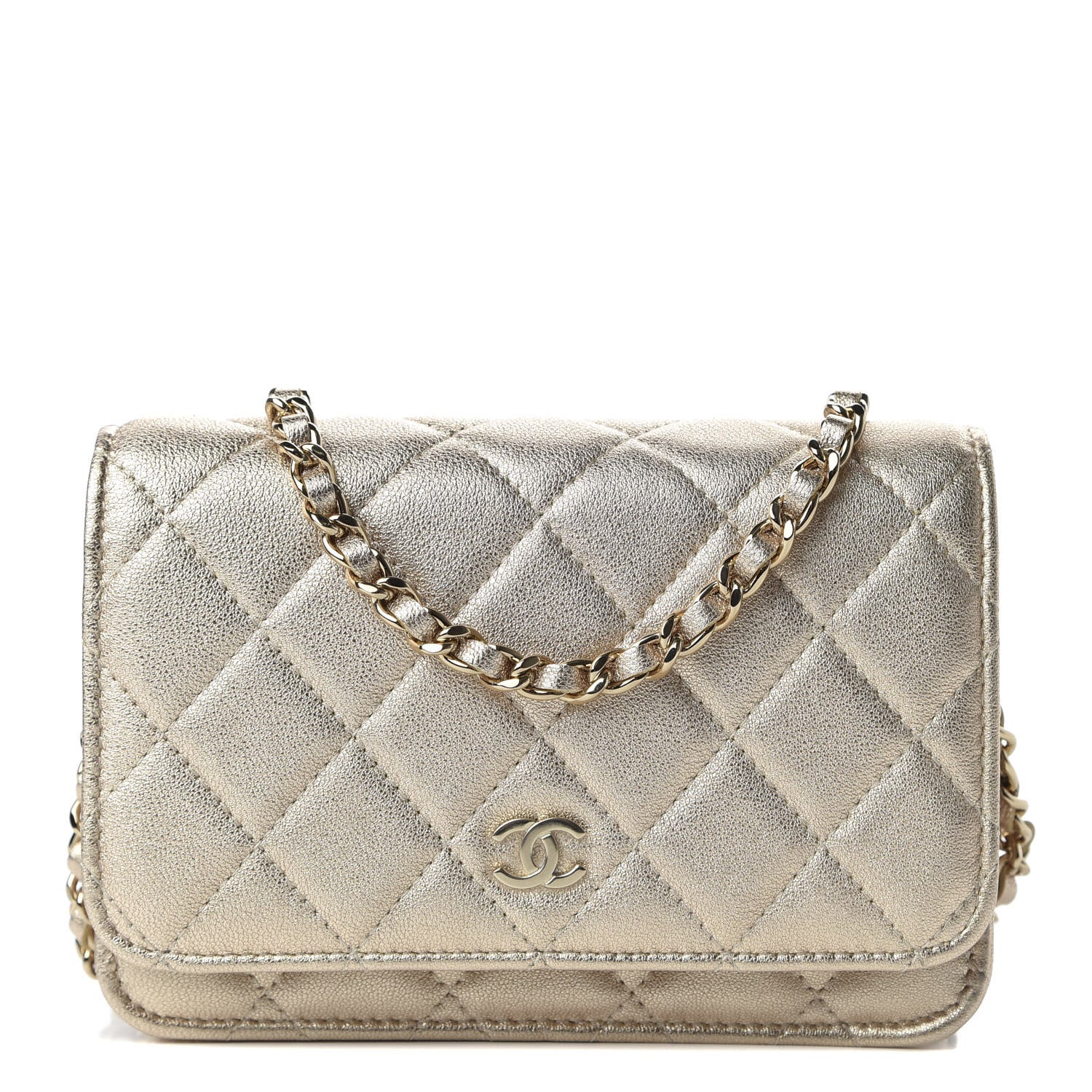 Chanel Metallic Lambskin Quilted Mini Wallet On Chain WOC Gold 1 of 11