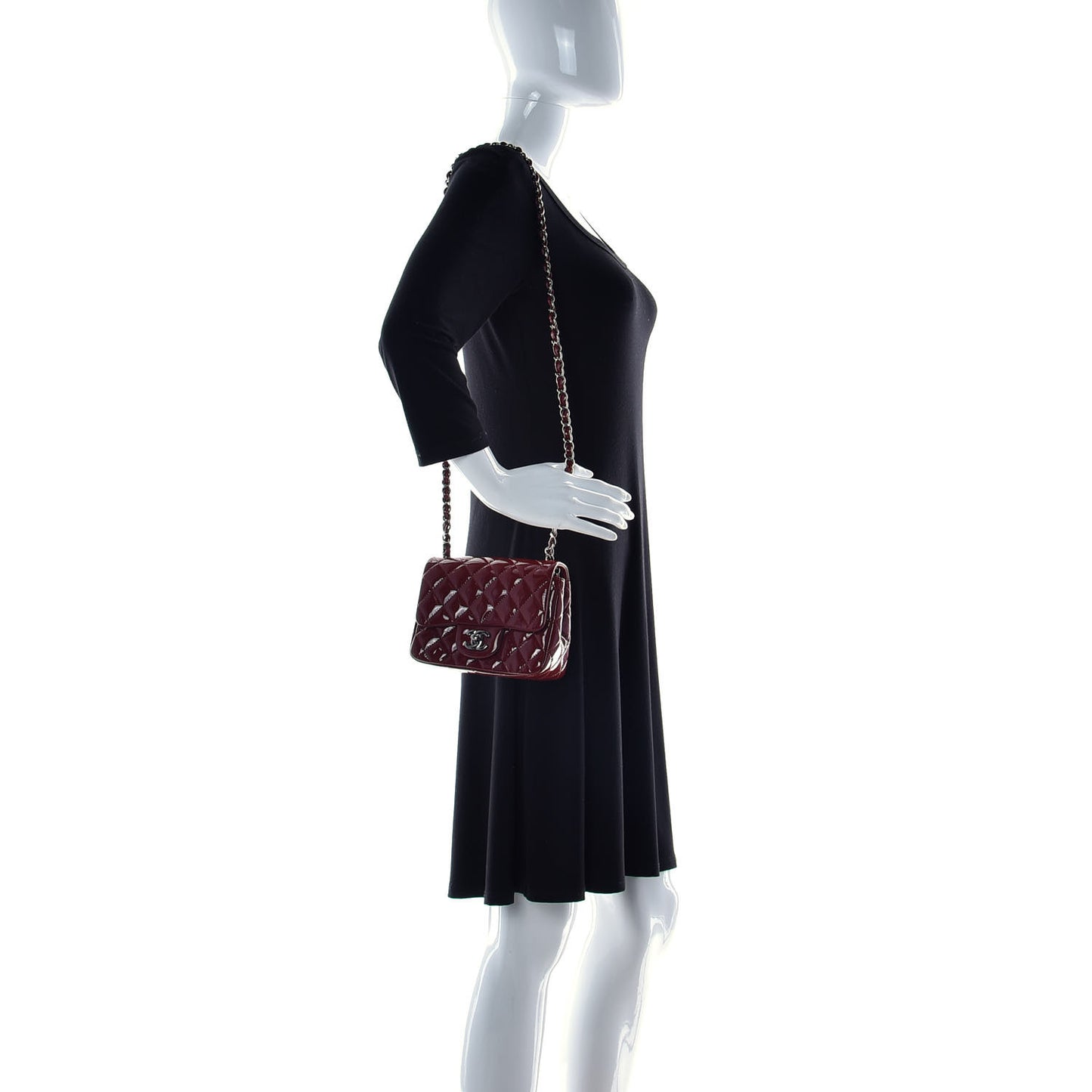 Patent Quilted Mini Square Flap Dark Red
