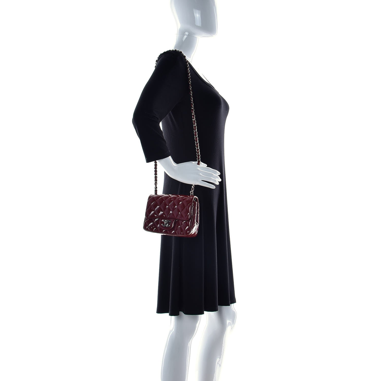 Chanel Patent Quilted Mini Square Flap Dark Red 2 of 10