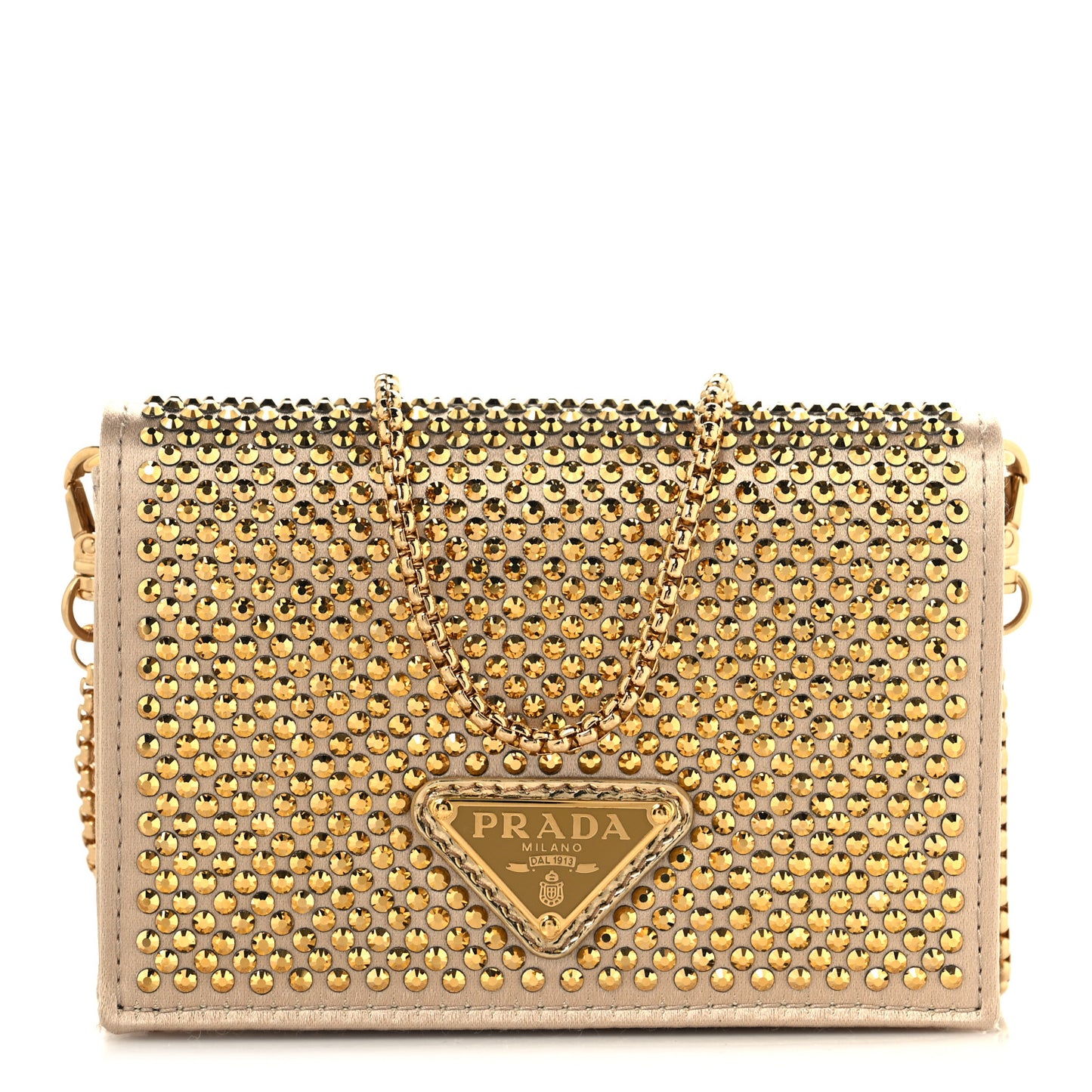 Satin Crystal Metal Triangle Logo Card Holder With Strap Platino