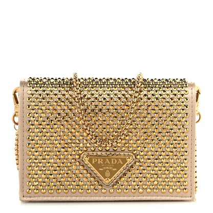 Prada Satin Crystal Metal Triangle Logo Card Holder With Strap Platino 1 of 11
