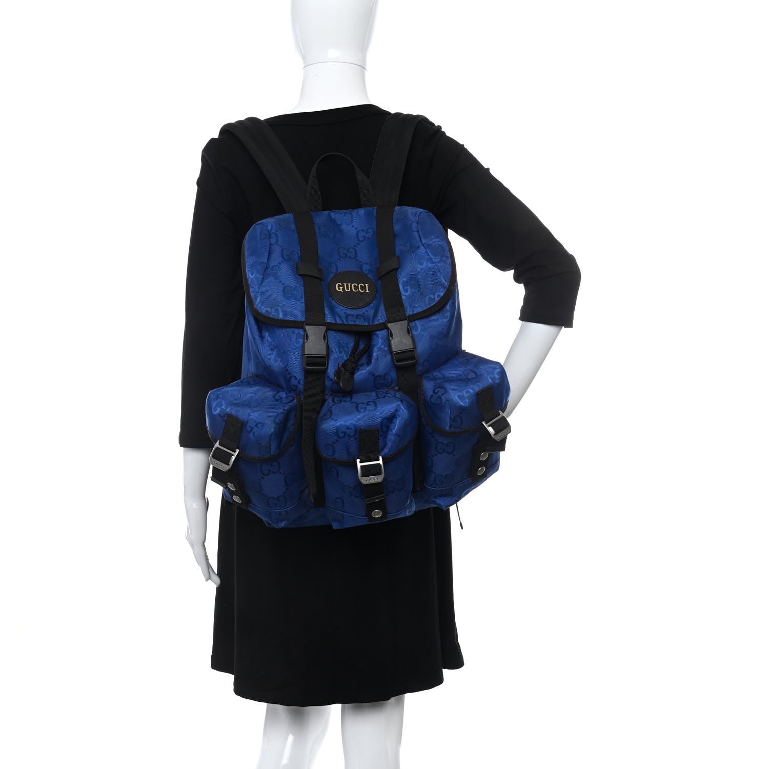 Gucci Econyl Nylon Monogram Off The Grid Utility Pocket Backpack Guilted Blue Black 3 of 12