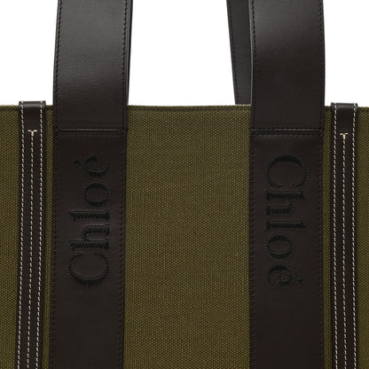 Chloe Linen Calfskin Medium Woody Tote Warm Green 5 of 9