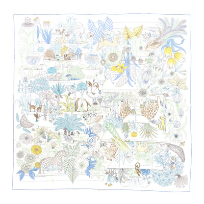 Hermes Silk Twill Precious Paradise Scarf 90 White Acqua Menthol 1 of 4