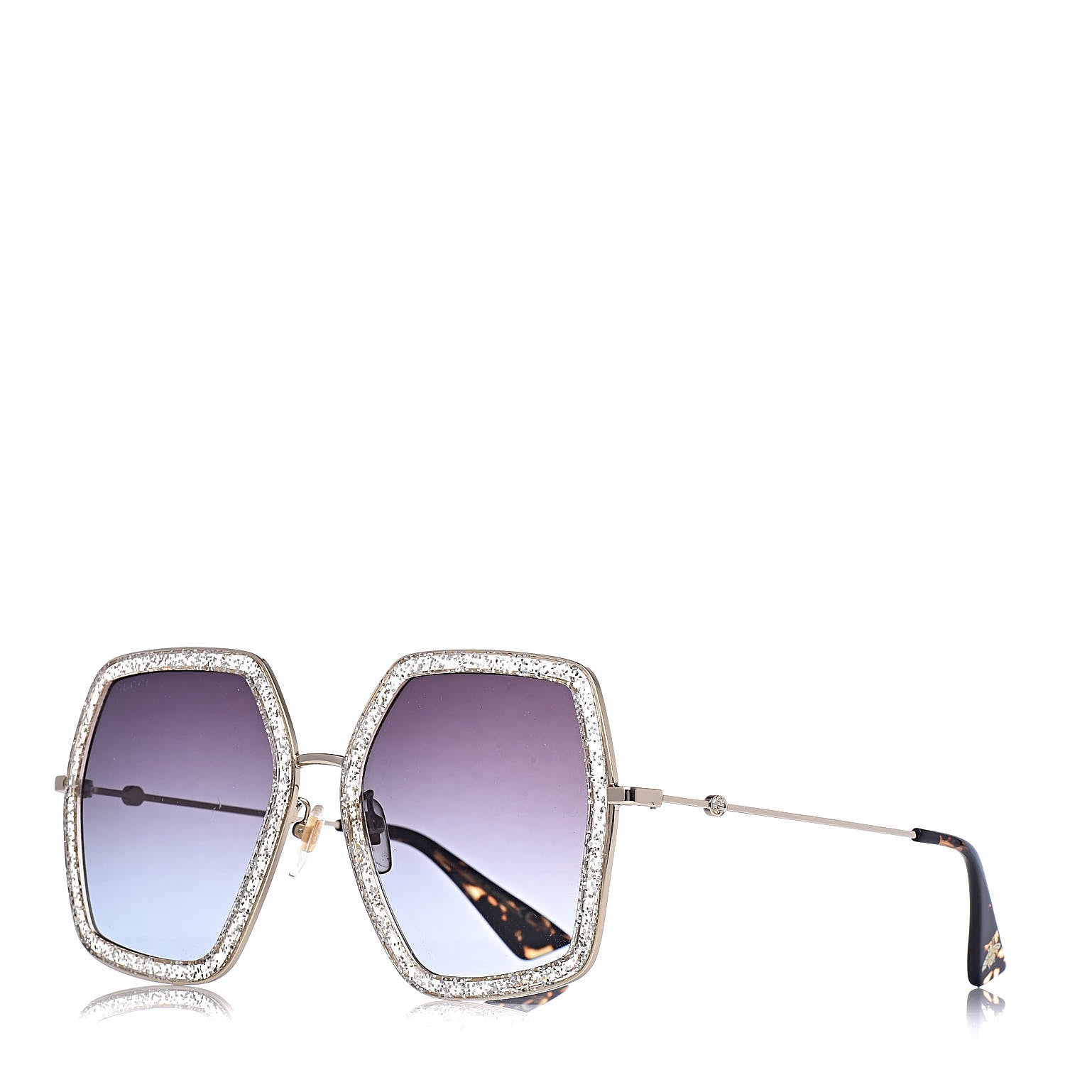 Gucci Glitter Acetate Oversize Square Frame Sunglasses GG0106S Gold 1 of 7