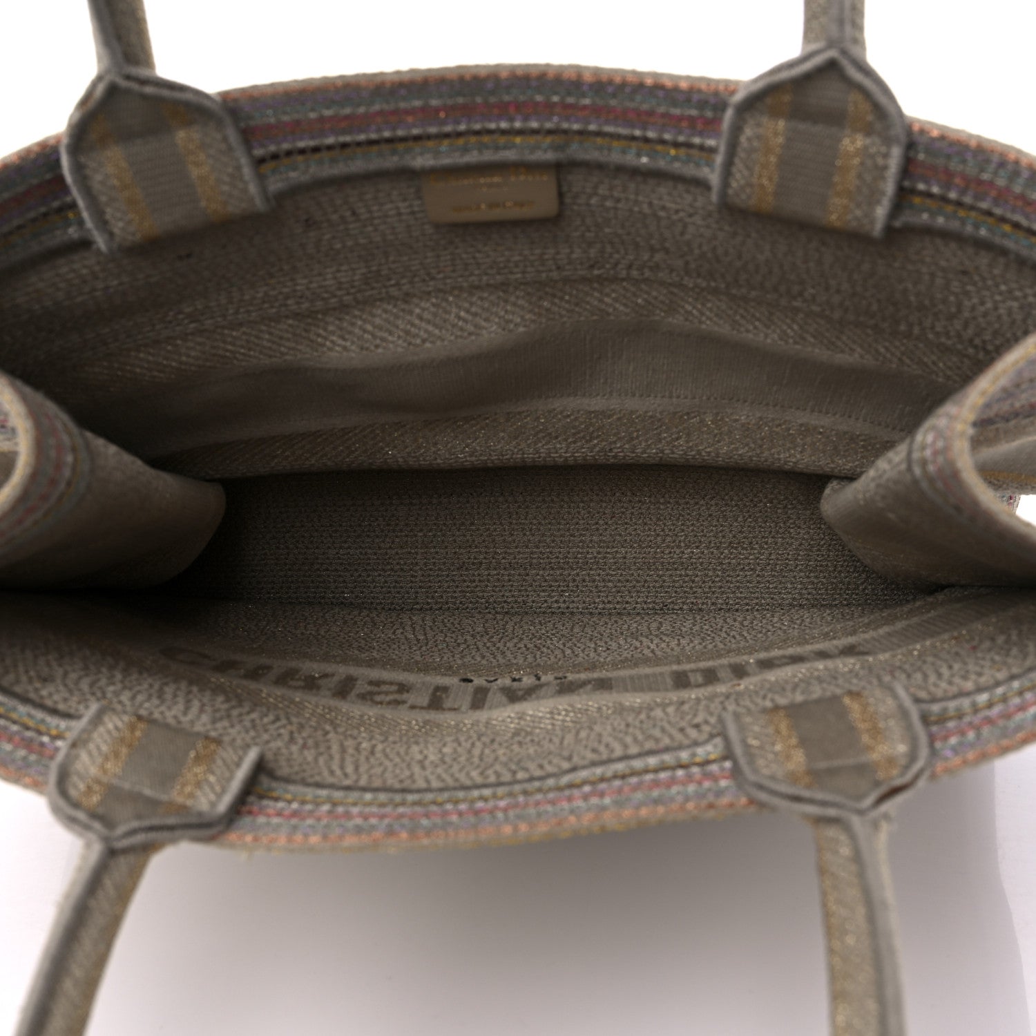 Christian Dior Canvas Embroidered Medium Stripes Book Tote Beige Multicolor 5 of 15
