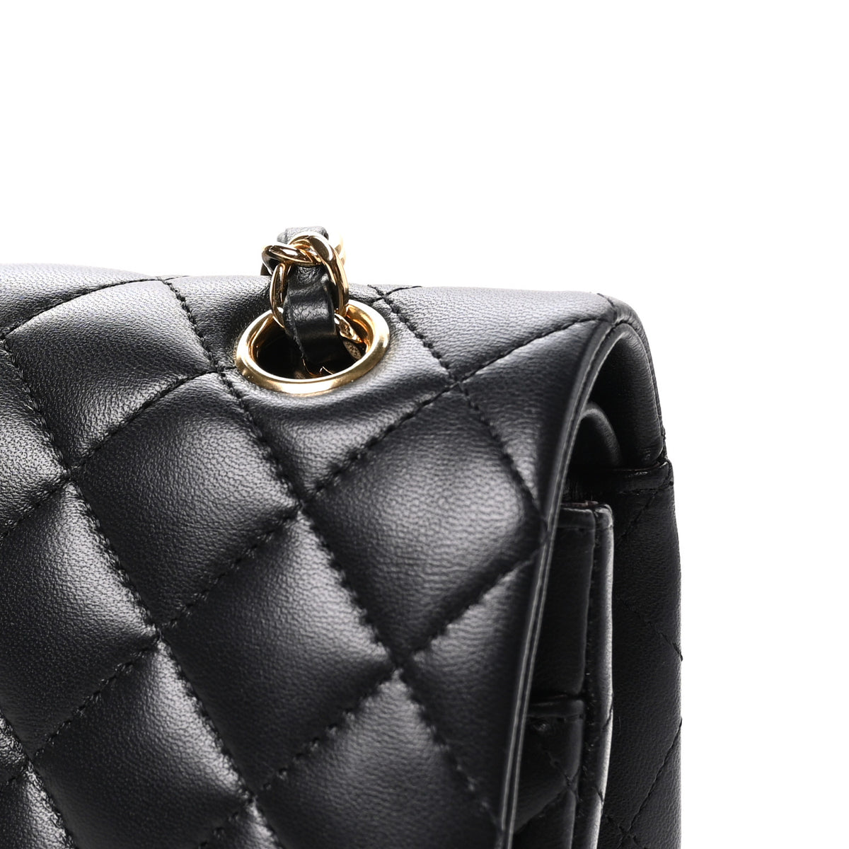Lambskin Quilted Medium Double Flap Black