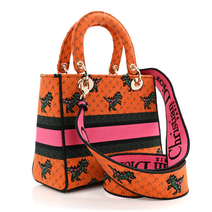 Christian Dior Canvas Embroidered Dino Medium Lady D-Lite Orange Multicolor 3 of 10
