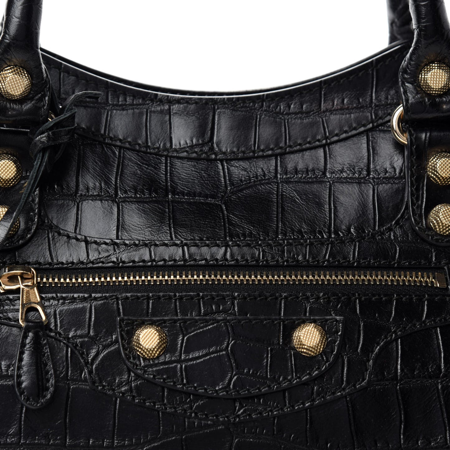 Calfskin Crocodile Embossed Giant 12 Gold Hardware City Black