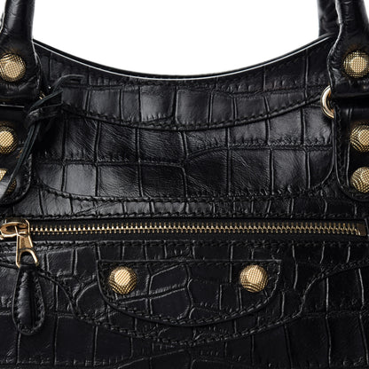 Balenciaga Calfskin Crocodile Embossed Giant 12 Gold Hardware City Black 10 of 10