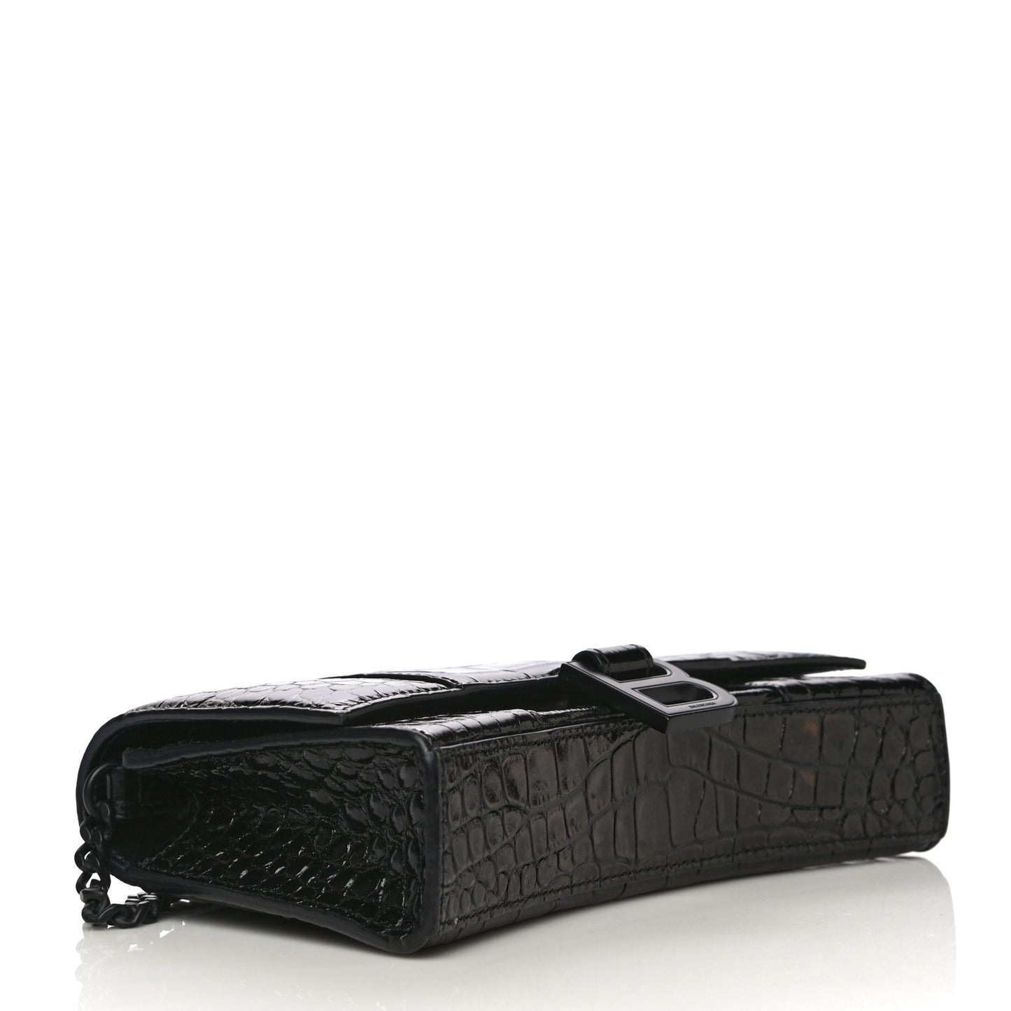 Shiny Calfskin Monochrome Crocodile Embossed Hourglass Chain Bag Black