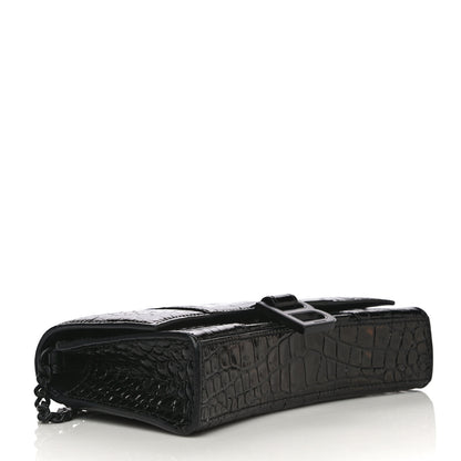 Balenciaga Shiny Calfskin Monochrome Crocodile Embossed Hourglass Chain Bag Black 3 of 15