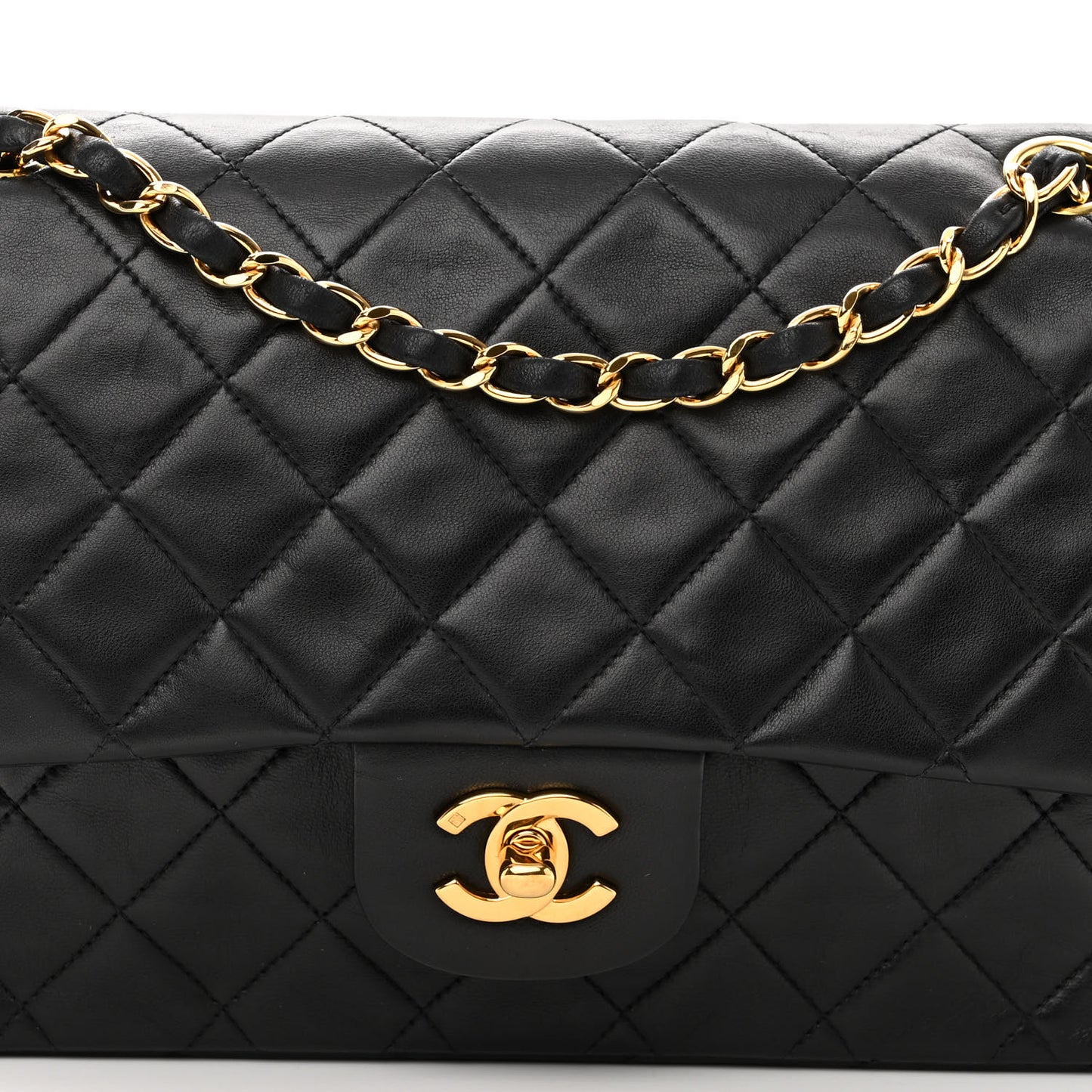 Lambskin Quilted Medium Double Flap Black