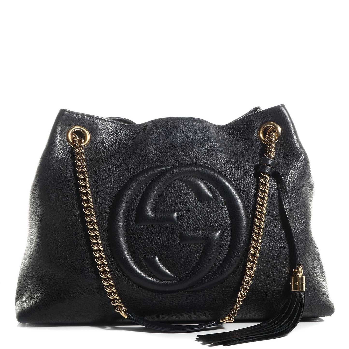 Pebbled Calfskin Medium Soho Chain Shoulder Bag Black