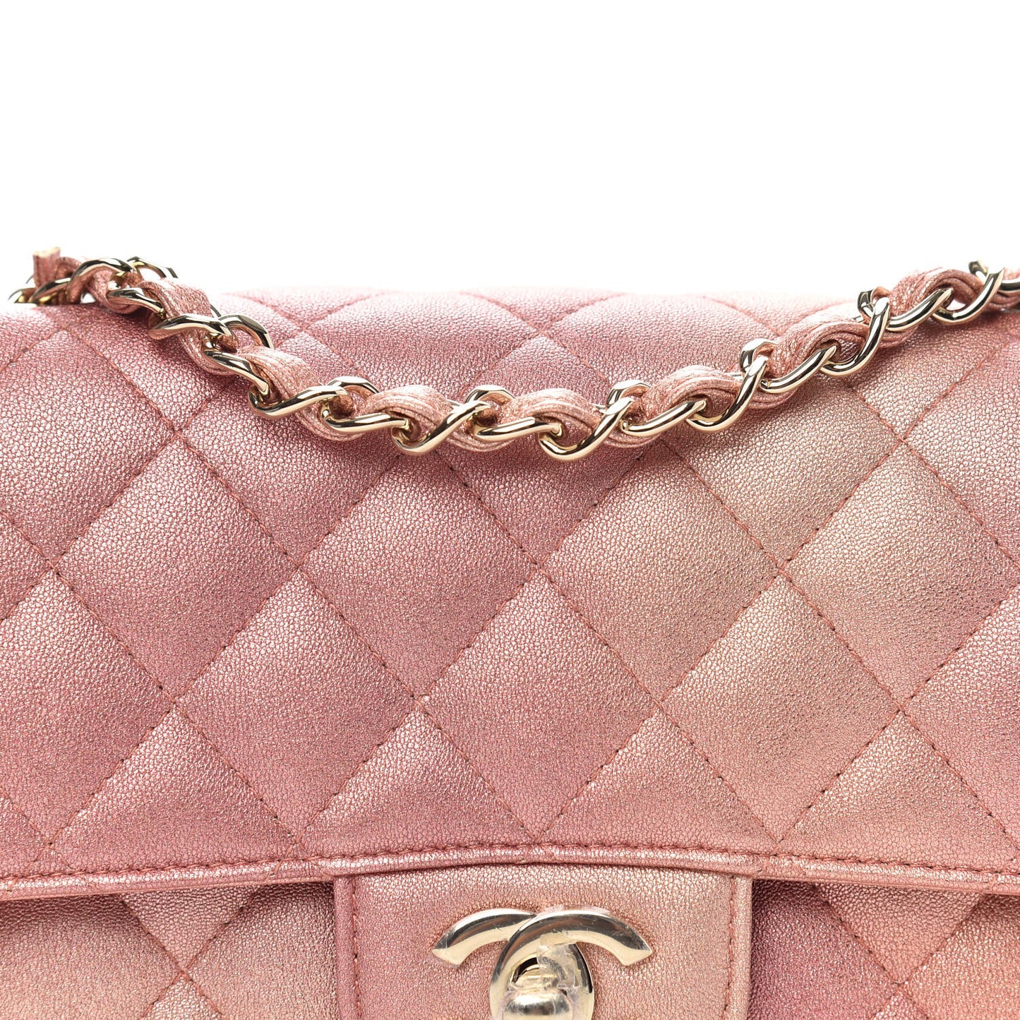 Metallic Lambskin Quilted Ombre Mini Rectangular Flap Pink
