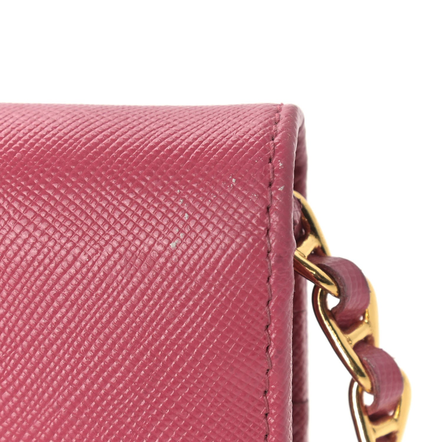 Prada Saffiano Metal Oro Chain Wallet Ibisco 8 of 20
