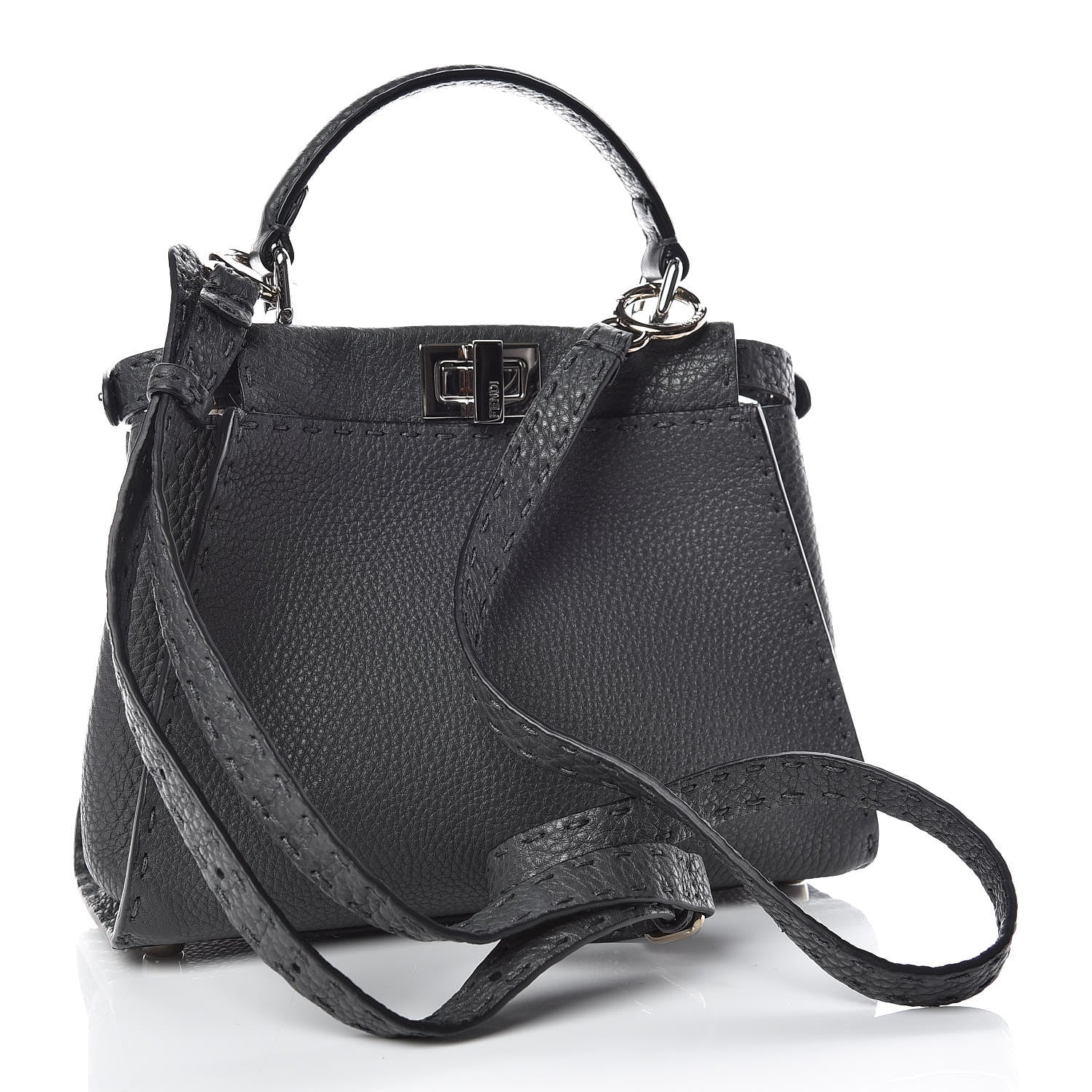 Fendi Cuoio Romano Selleria Bi-Color Mini Peekaboo Iconic Satchel Asfalto Latte 4 of 11