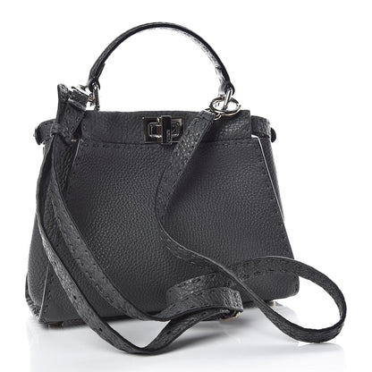 Fendi Cuoio Romano Selleria Bi-Color Mini Peekaboo Iconic Satchel Asfalto Latte 4 of 11
