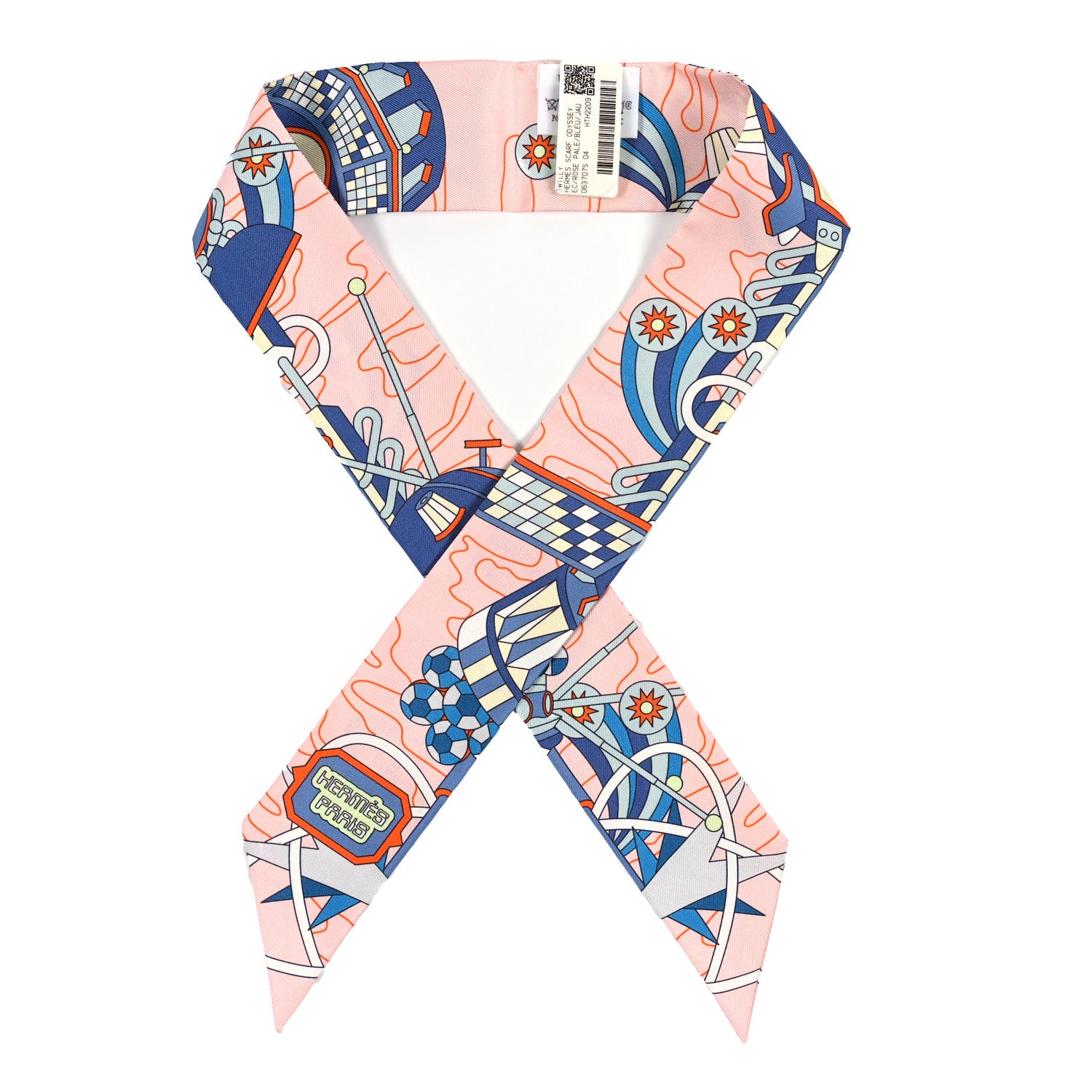 Hermes Silk Odyssey Twilly Rose Pale Bleu Jaune Soufre 1 of 4