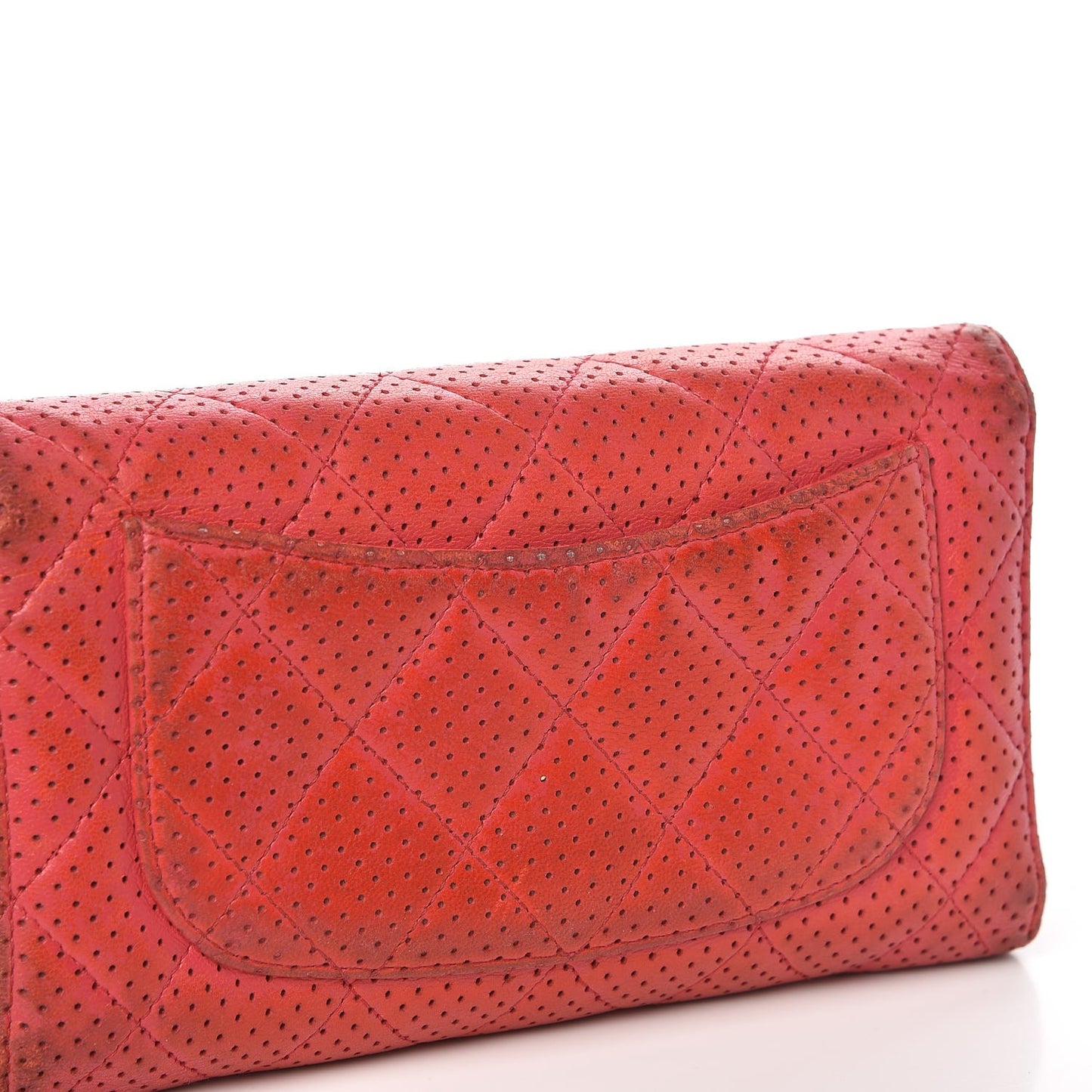 Perforated Lambskin Quilted Flap Wallet Red