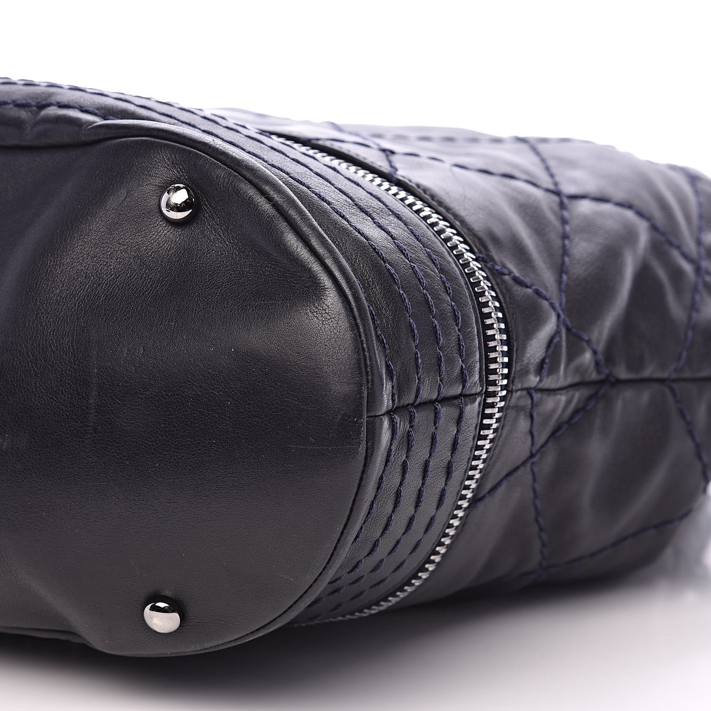 Lambskin Stitched Expandable Tote Navy