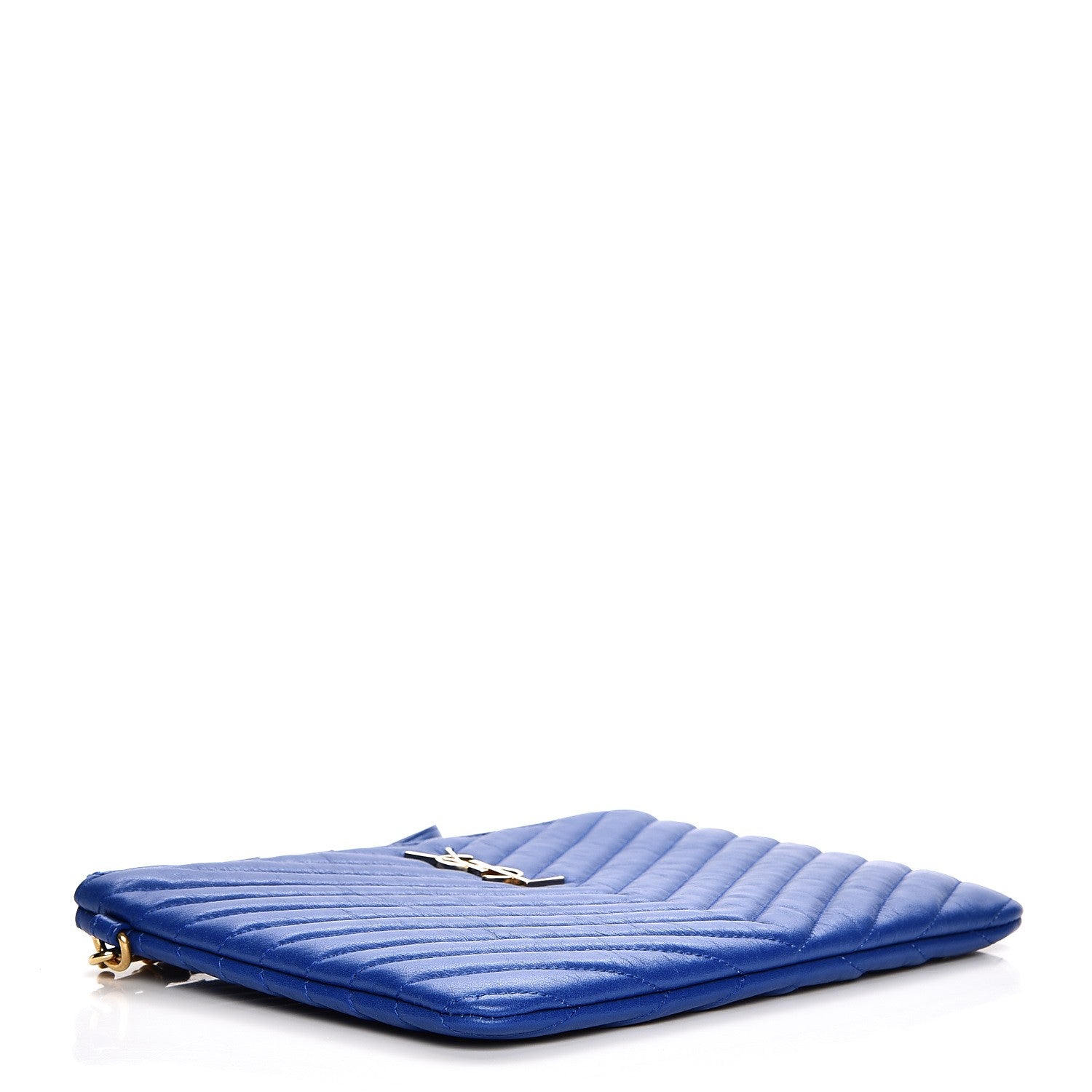 Saint Laurent Calfskin Matelasse Chevron Monogram A5 Wristlet Blue Majorelle 4 of 8