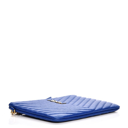 Saint Laurent Calfskin Matelasse Chevron Monogram A5 Wristlet Blue Majorelle 4 of 8