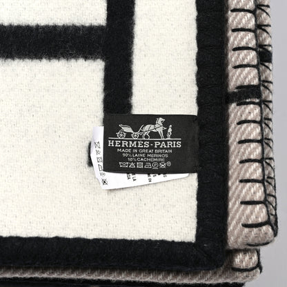 Hermes Wool Cashmere Avalon III Blanket Ecru Black 3 of 3