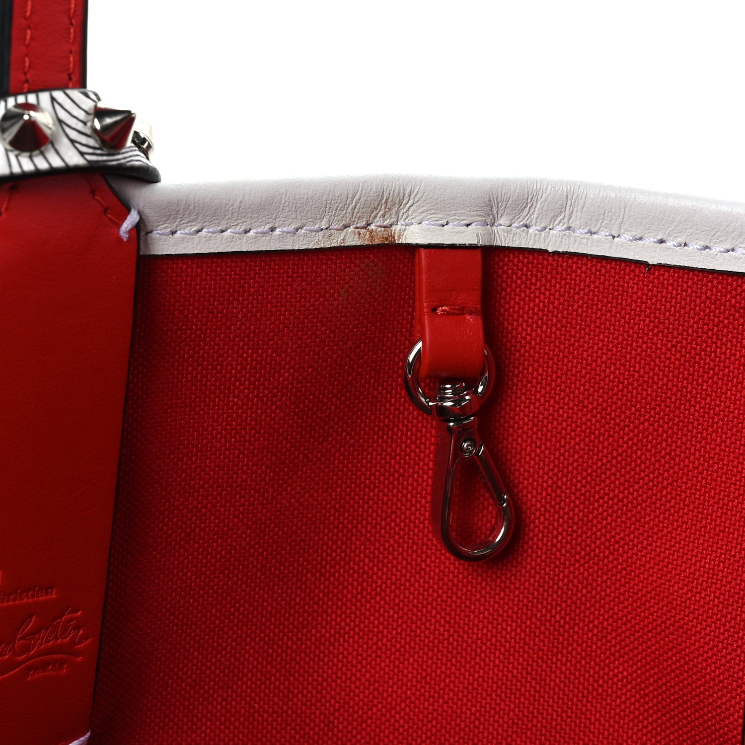 Christian Louboutin Toile Monogram Calfskin Printed Spikes Small East West Cabata Tote White Black White Black 10 of 10