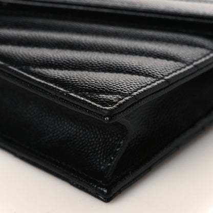 Saint Laurent Grain De Poudre Matelasse Chevron Monogram Envelope Chain Wallet Black 8 of 9