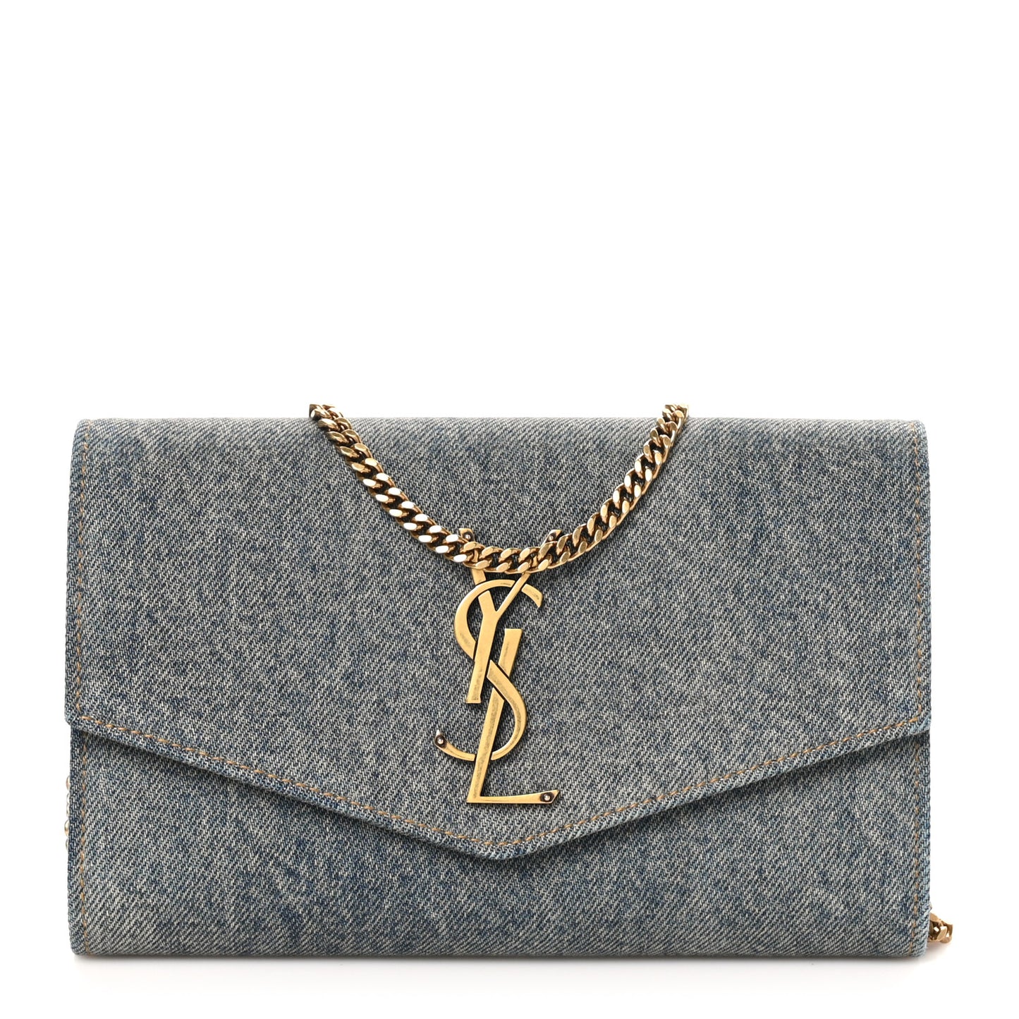 Denim Monogram Chain Wallet Rodeo Blue Cinnamon