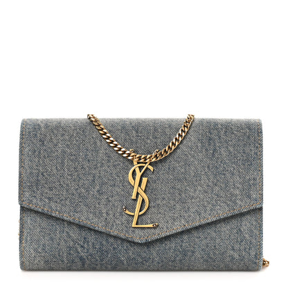 Saint Laurent Denim Monogram Chain Wallet Rodeo Blue Cinnamon 1 of 10