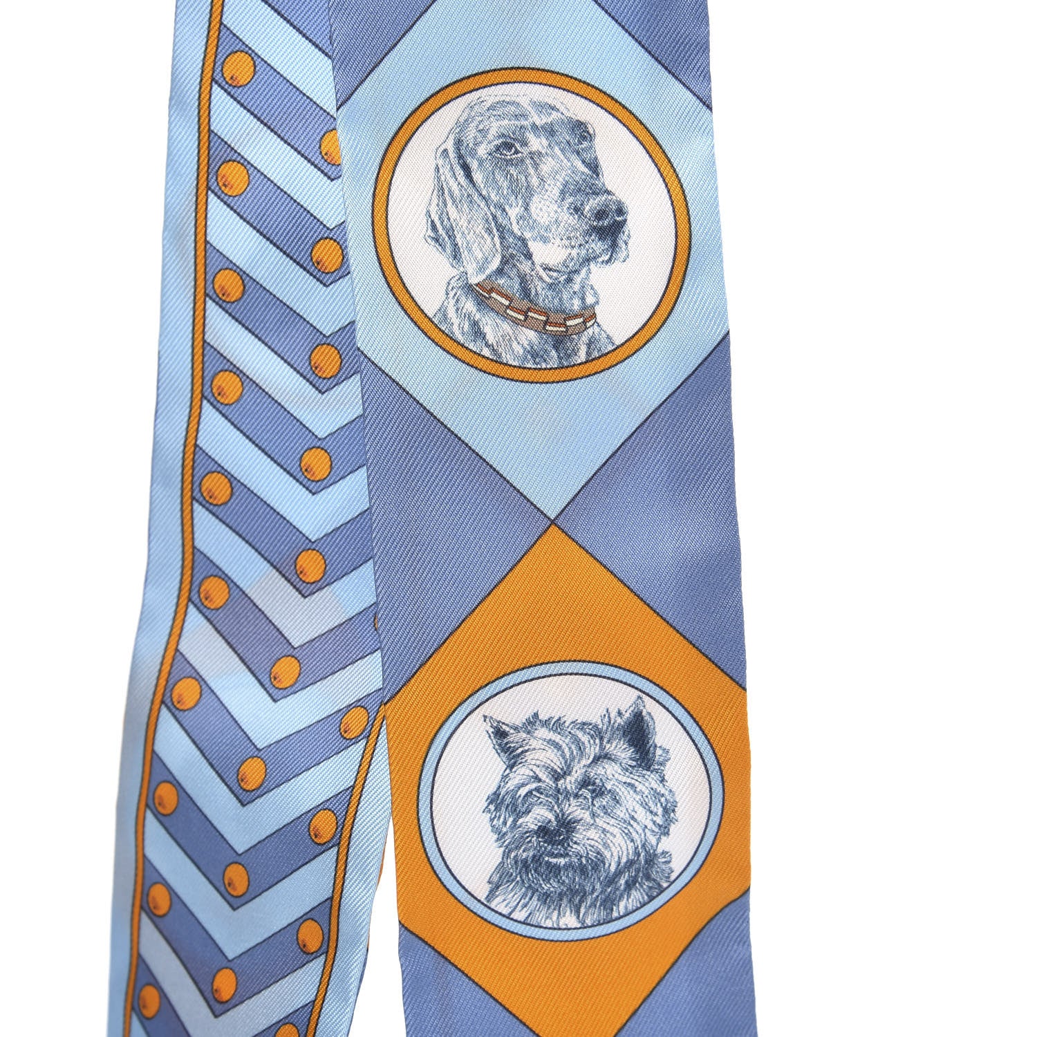Hermes Silk Colliers Et Chiens Twilly Ciel Orange Gris Bleuete 4 of 4