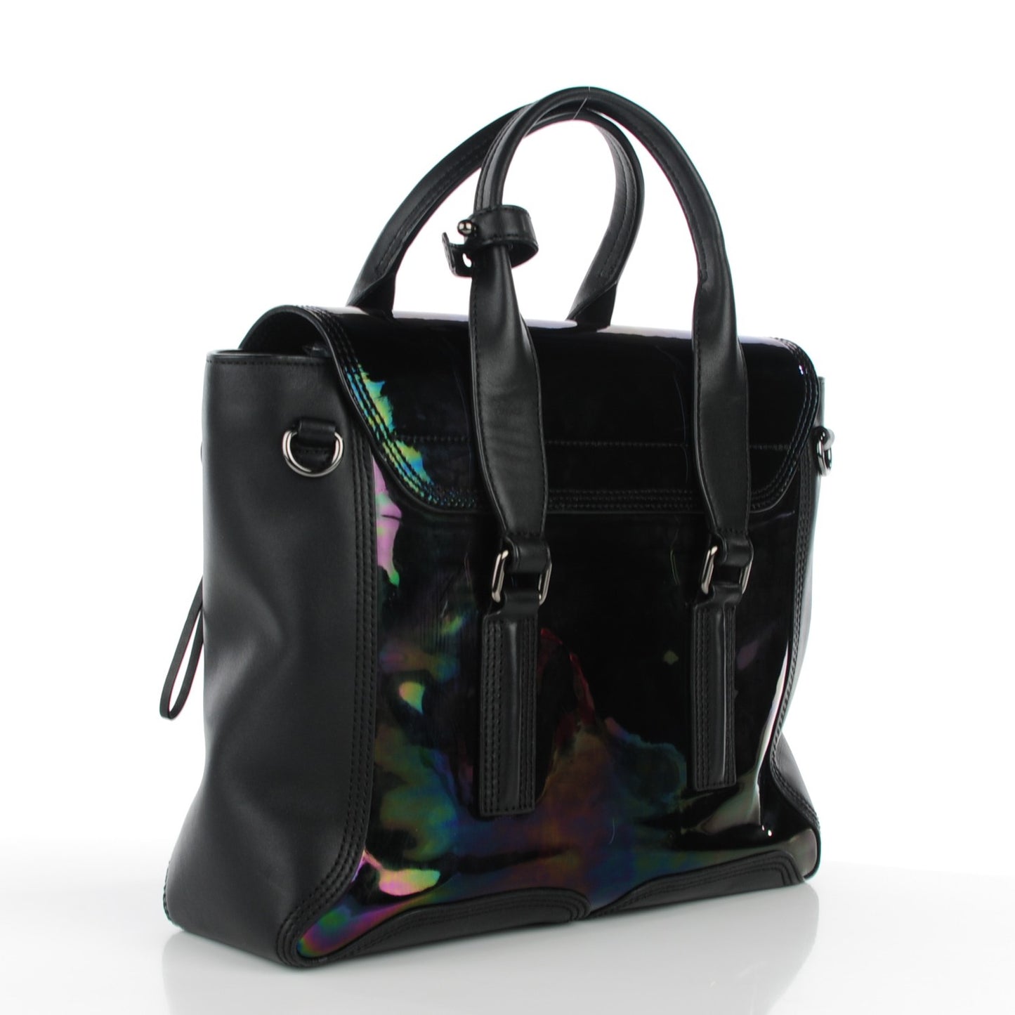 3.1 Oil Slick Patent Medium Pashli Satchel Black