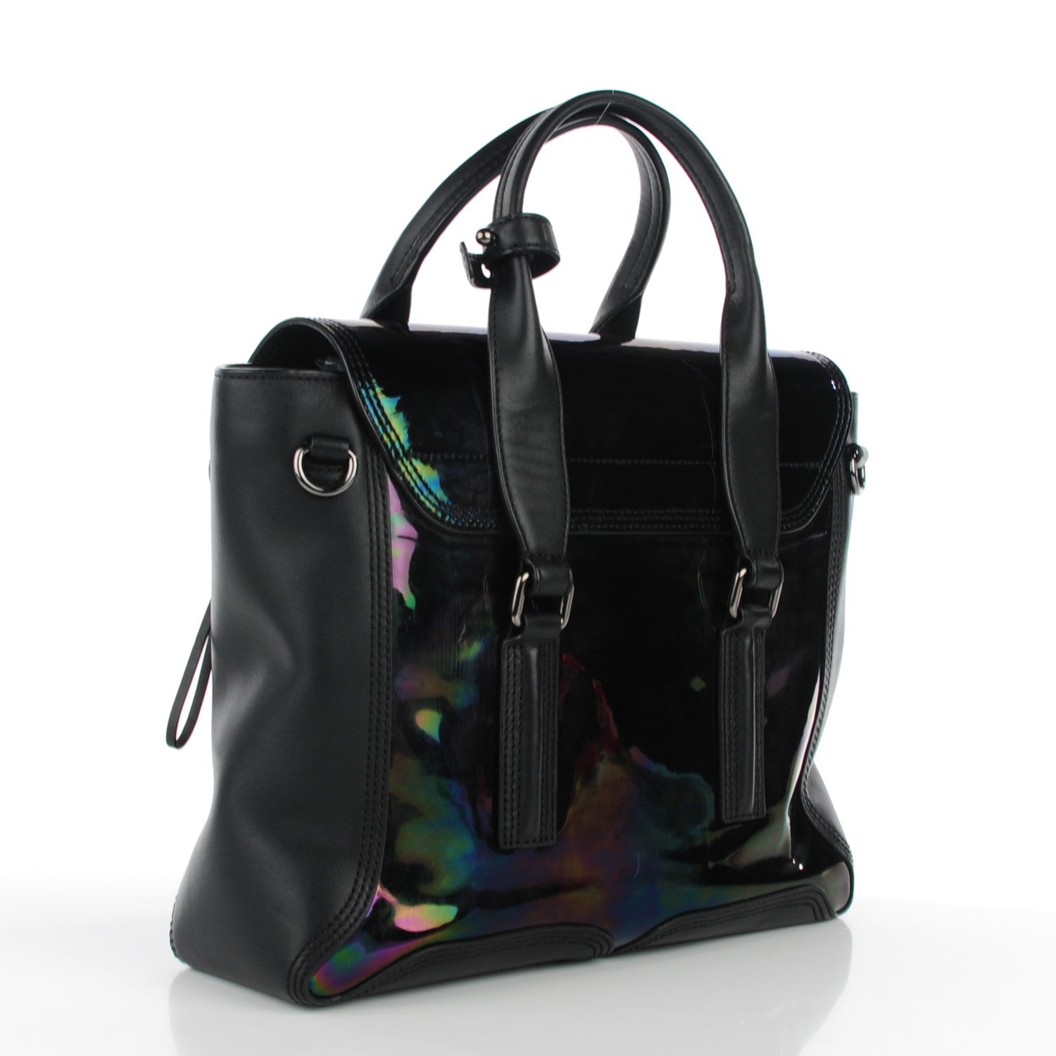 3.1 Phillip Lim 3.1 Oil Slick Patent Medium Pashli Satchel Black 3 of 7