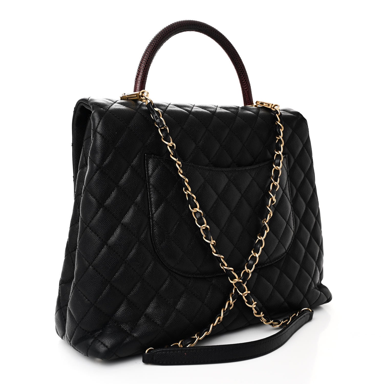Chanel Caviar Lizard Quilted Large Coco Handle Flap Black 3 of 12