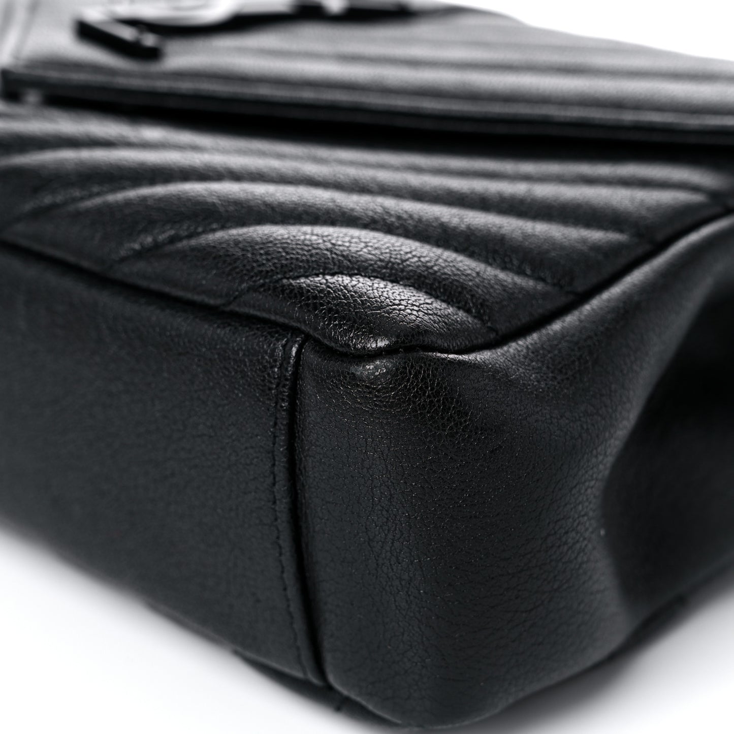 Sheepskin Matelasse Chevron Monogram Monochrome Medium College Bag Black
