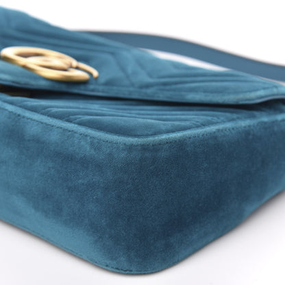 Gucci Velvet Matelasse Small GG Marmont Shoulder Bag Pavone Cyan 12 of 15