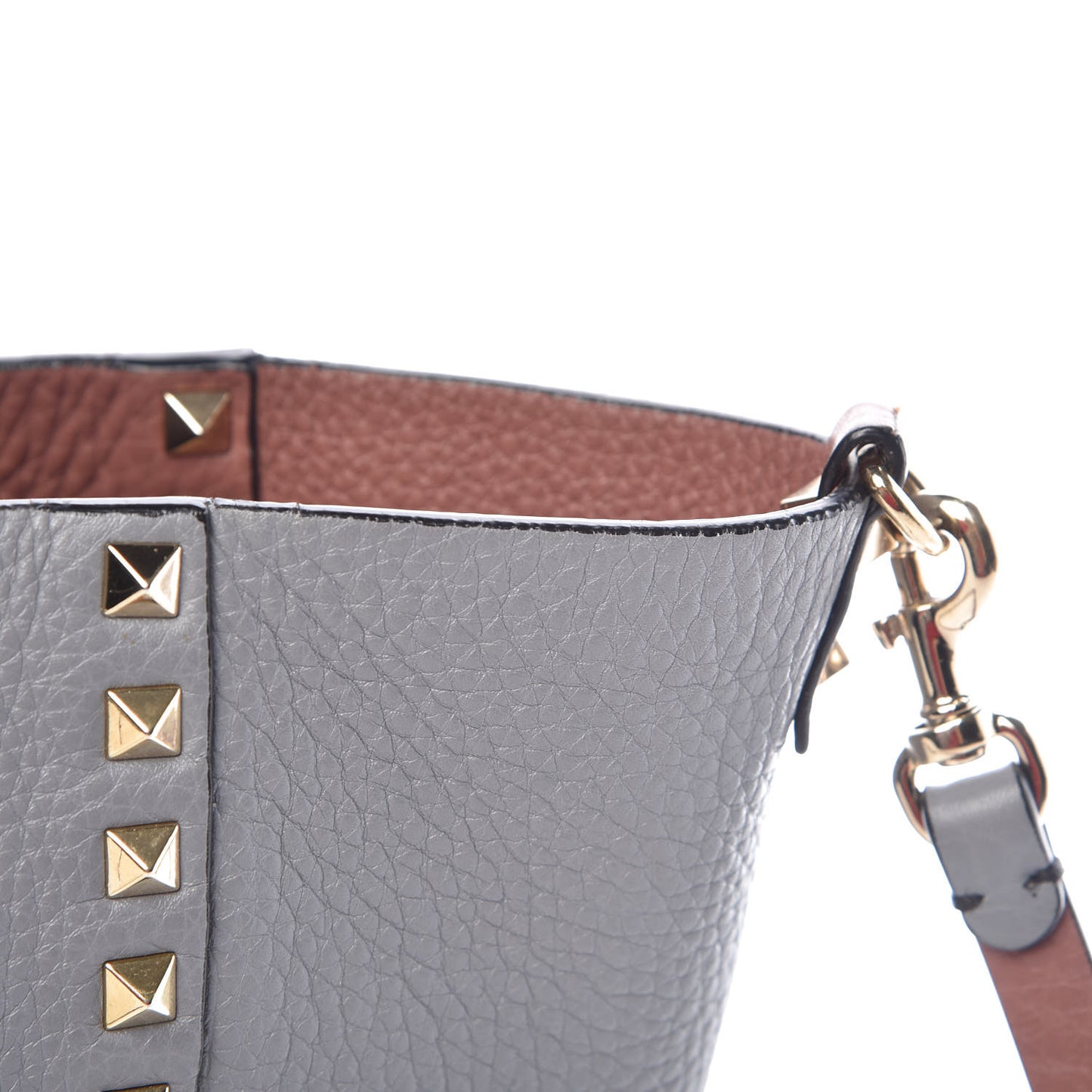 Grained Calfskin Small Rockstud Reversible Tote Grey Dark Rose