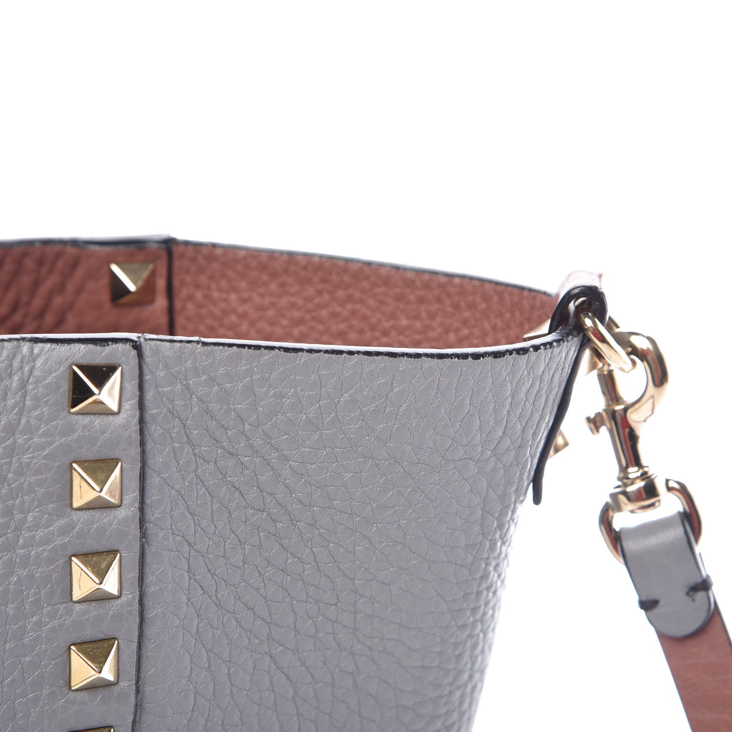 Valentino Garavani Grained Calfskin Small Rockstud Reversible Tote Grey Dark Rose 16 of 19