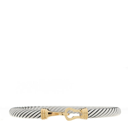 David Yurman Sterling Silver 14K Yellow Gold 5mm Cable Classic Buckle Bracelet 1 of 3