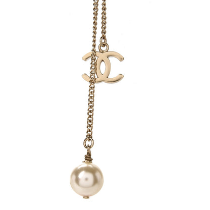 Chanel Pearl Crystal CC Long Necklace Light Gold 5 of 5